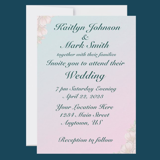 Light Teal & Rose Floral Wedding  Invitation (Creator Uploaded)