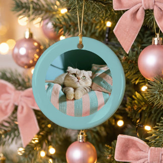 Light Teal Round Photo Border Personalised Ceramic Tree Decoration