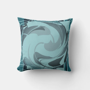 Light Teal Seafoam Grey Abstract Flower Mosaic Cushion