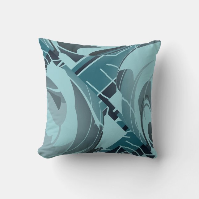 Light Teal Seafoam Grey Diagonal Floral Art Design Cushion (Front)