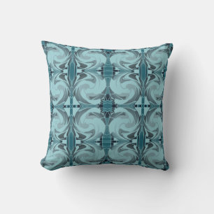 Light Teal Seafoam Grey Floral Art Large Mosaics Cushion