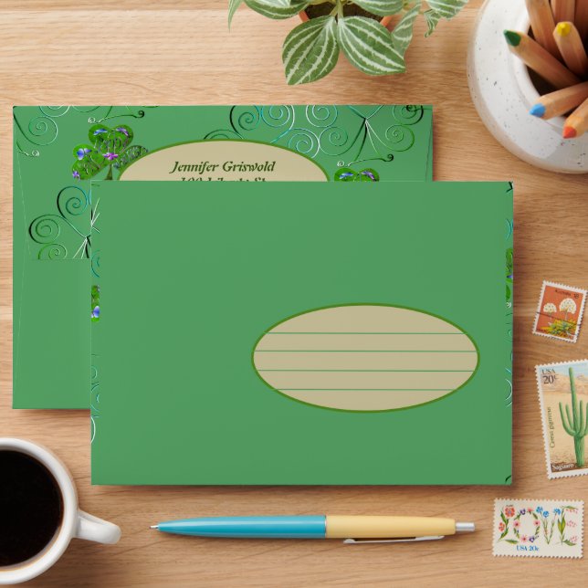 Light Teal Shamrocks  Envelope (Desk)