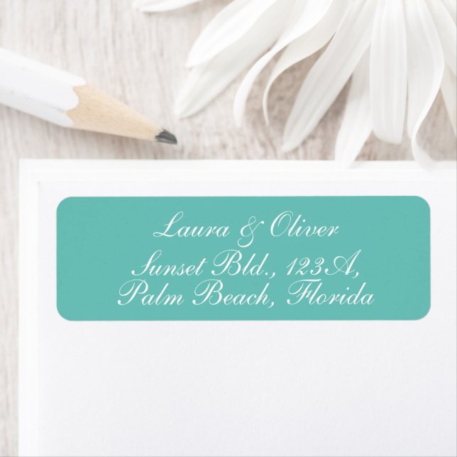 Light Teal Signature Script Return Address Label (Insitu)