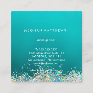 Light Teal Silver Pretty Sparkles Makeup Artist Square Business Card
