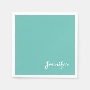 Light Teal Trendy Modern Minimalist Chic Name Napkin