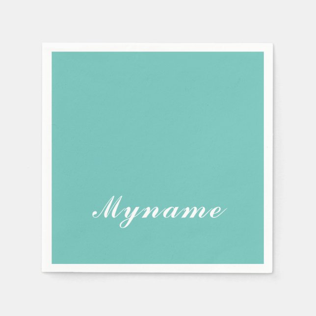 Light Teal Trendy Modern Minimalist Chic Name Napkin (Front)