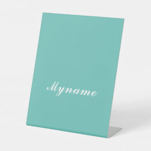 Light Teal Trendy Modern Minimalist Chic Name Pedestal Sign