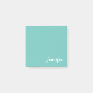 Light Teal Trendy Modern Minimalist Chic Name Post-it Notes