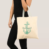 Light Teal Vintage Anchor Personalised Bridesmaid Tote Bag (Front (Product))