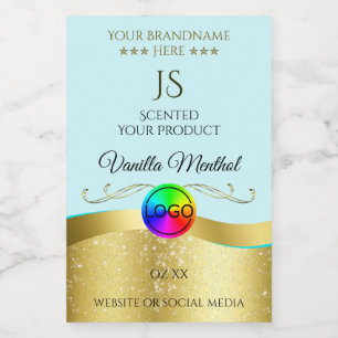Light Teal Wavy Gold Logo Monogram Product Label