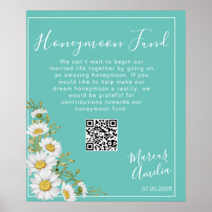 Light Teal & White Daisies Honeymoon Fund Poster
