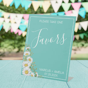Light Teal & White Daisies Wedding Favours Tableto Pedestal Sign