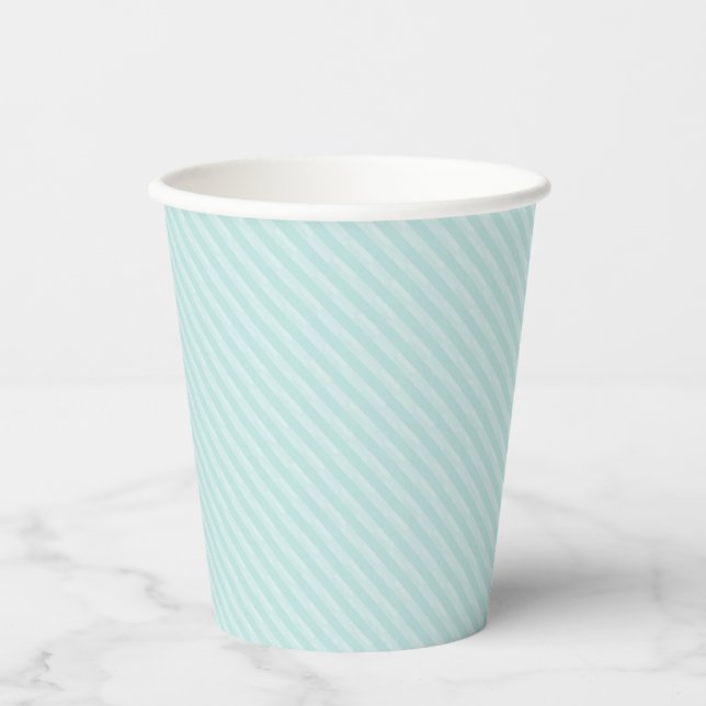 Light Teal White Fun Stripes Simply Elegant Paper Cups (Front)