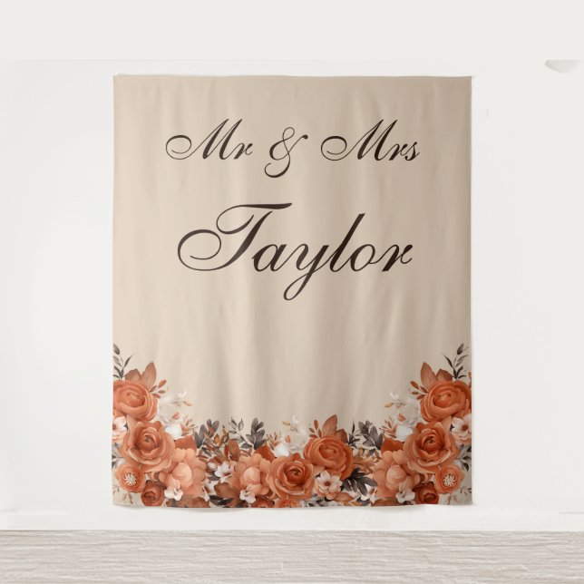 Light Terracotta and Burnt Orange Wedding Backdrop Tapestry (Front)