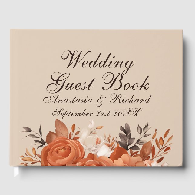Light Terracotta and Burnt Orange Wedding Guest Book (Front)