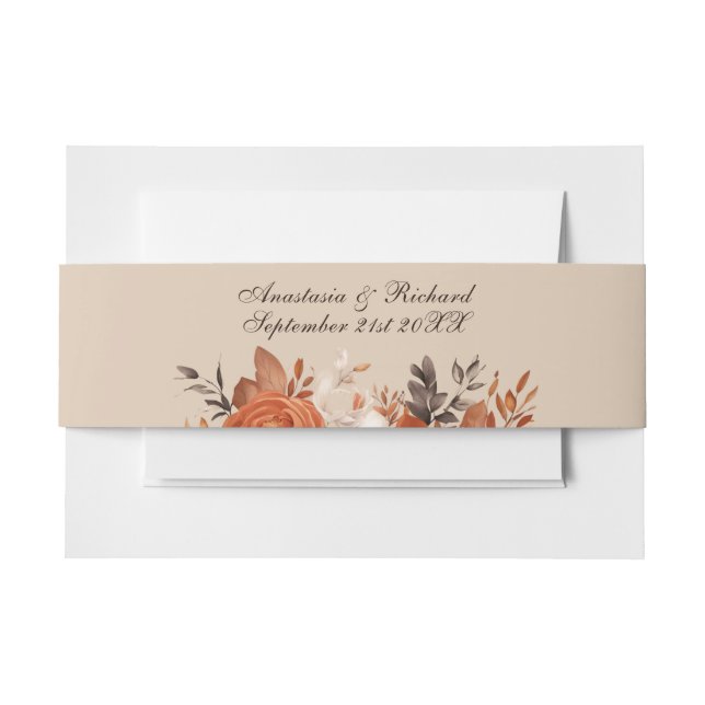 Light Terracotta and Burnt Orange Wedding Invitation Belly Band (Front Example)