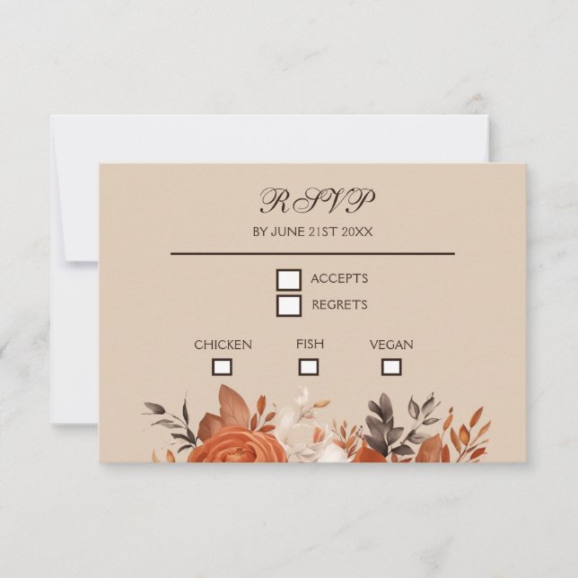 Light Terracotta and Burnt Orange Wedding RSVP Card (Front)