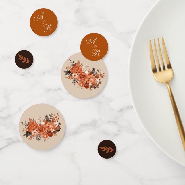 Light Terracotta & Burnt Orange Monogram Wedding Confetti (Group)