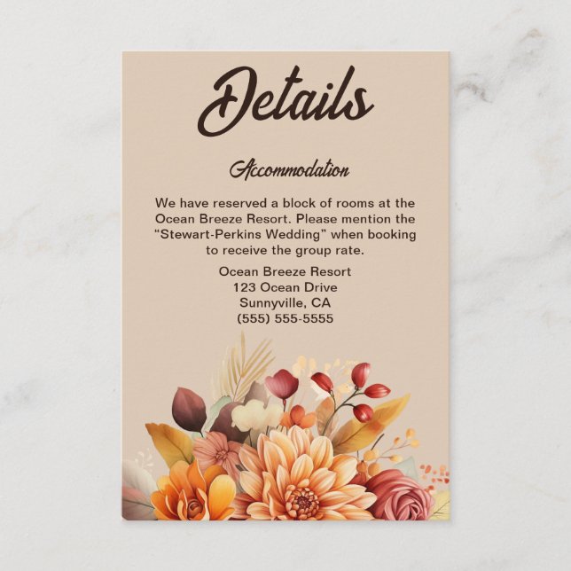 Light Terracotta Fall Floral Wedding Details Card (Front)