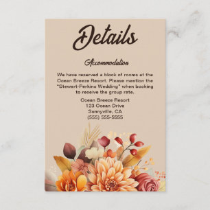 Light Terracotta Fall Floral Wedding Details Card