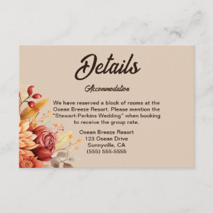 Light Terracotta Fall Floral Wedding Details Card