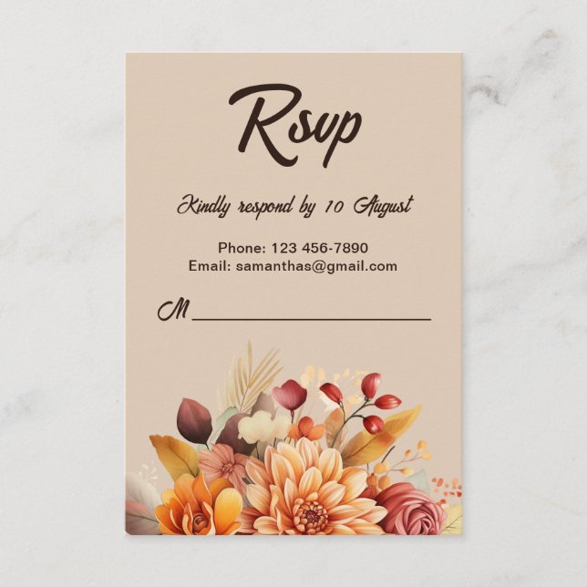 Light Terracotta Fall Floral Wedding RSVP Card (Front)