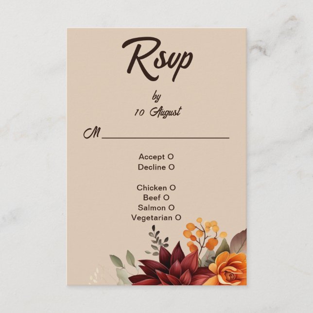 Light Terracotta Fall Floral Wedding RSVP Card (Front)