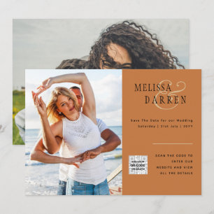 Light Terracotta PHOTO Wedding SAVE DATE QR CODE Invitation