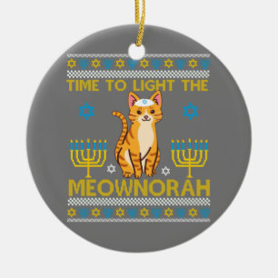 Light The Meownorah Jewish Cat Menorah Lover Ugly Ceramic Tree Decoration
