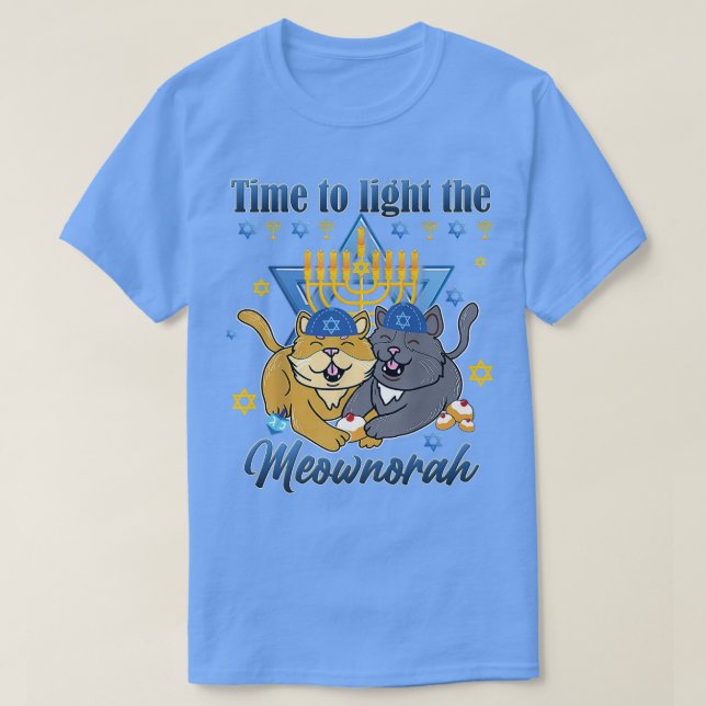 Light The Meownorah Jewish Cat Menorah Lover Ugly  T-Shirt (Design Front)