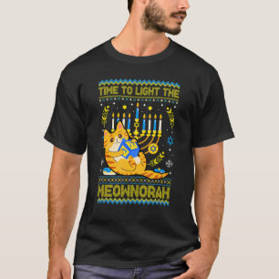 Light The Meownorah Jewish Cat Menorah  Ugly Chanu T-Shirt