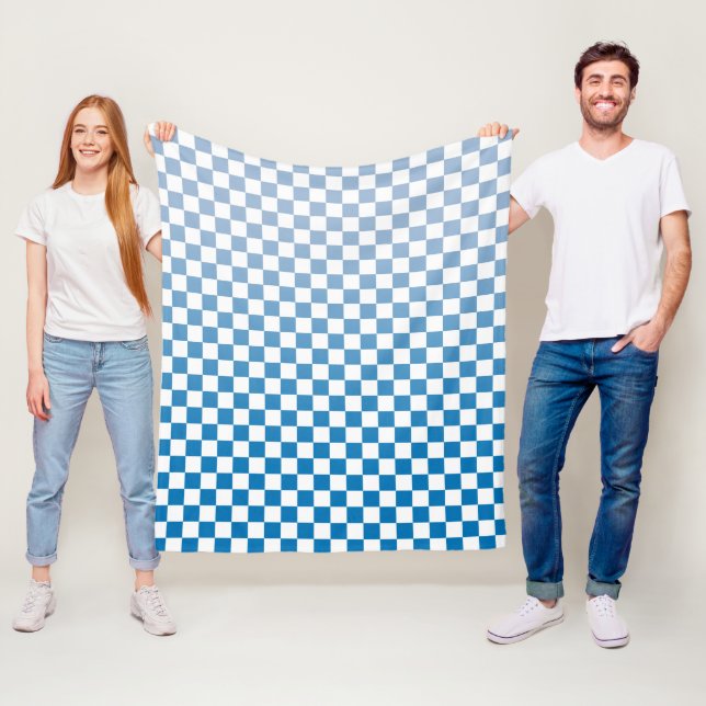 Light to Dark Blue Gradient Chequered Pattern Fleece Blanket (In Situ)