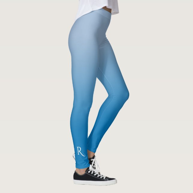 Light to Dark Blue Gradient with Elegant Monogram Leggings (Right)