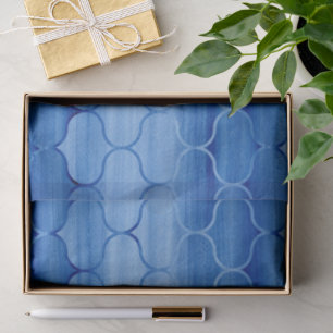Light to Dark Blue Watercolor Ogee Pattern Tissue Paper