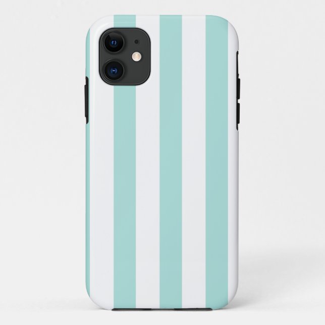 Light Turquoise and White Wide Horizontal Striped Case-Mate iPhone Case (Back)