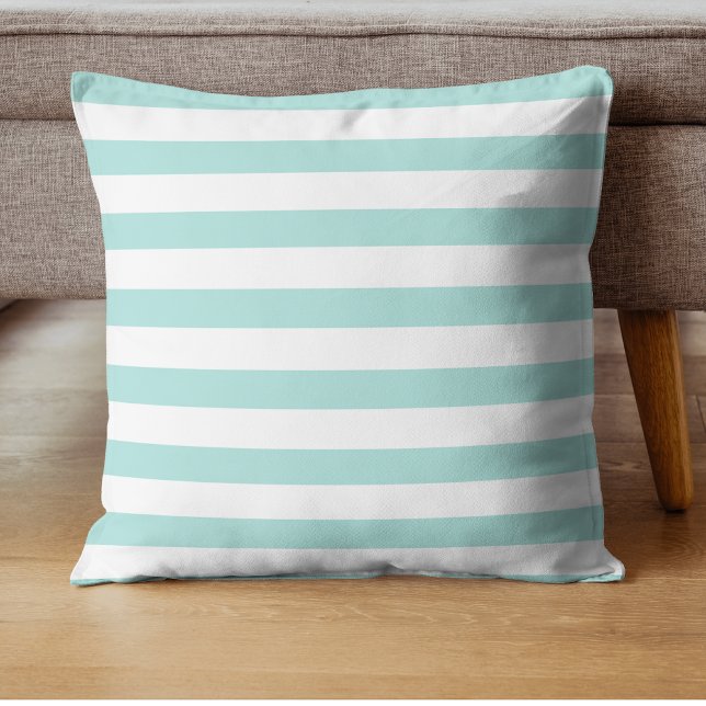 Light Turquoise and White Wide Horizontal Striped Cushion (Creator Uploaded)
