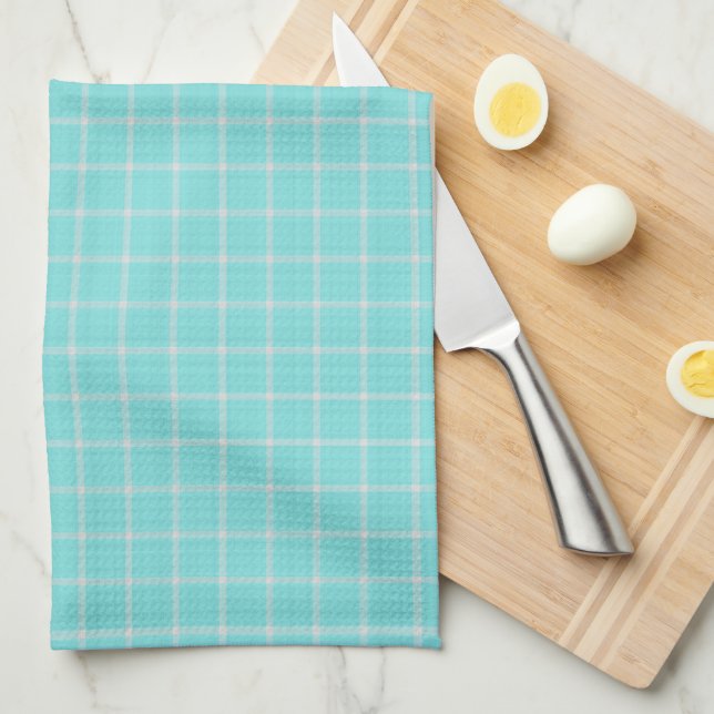 light Turquoise and White windowpane Gingham Tea Towel (Quarter Fold)