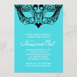 Light Turquoise Blue Masquerade Invitations