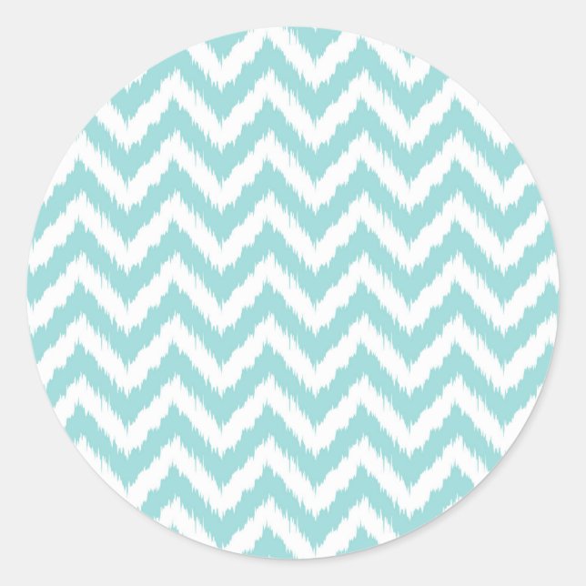 Light Turquoise Chevron Pattern Classic Round Sticker (Front)