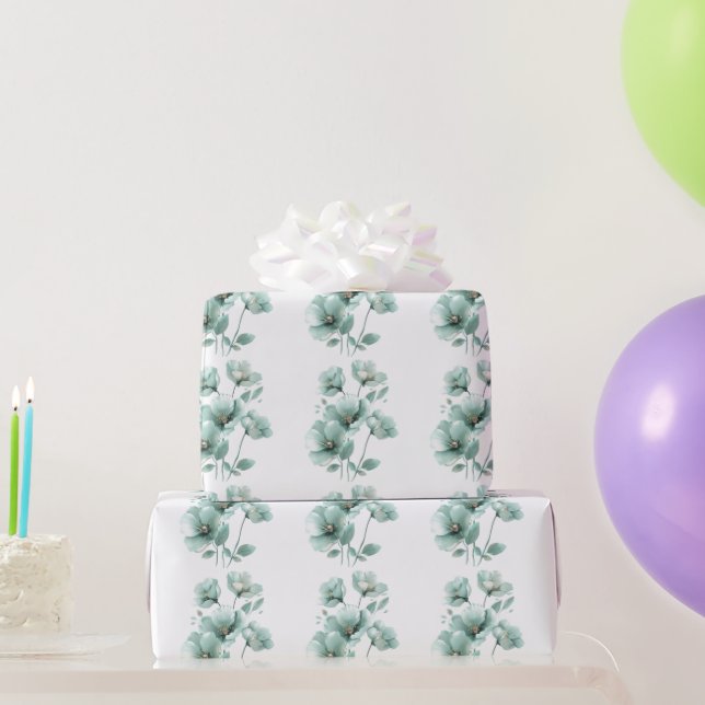 Light Turquoise Floral Wrapping Paper (Party Gifts)