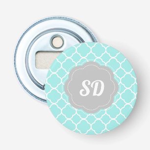 Light Turquoise Quatrefoil Custom Monogram Bottle Opener