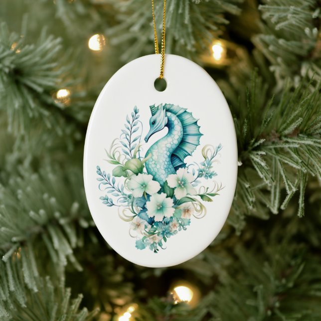 Light Turquoise Sea Horse Christmas Ornament (Tree)