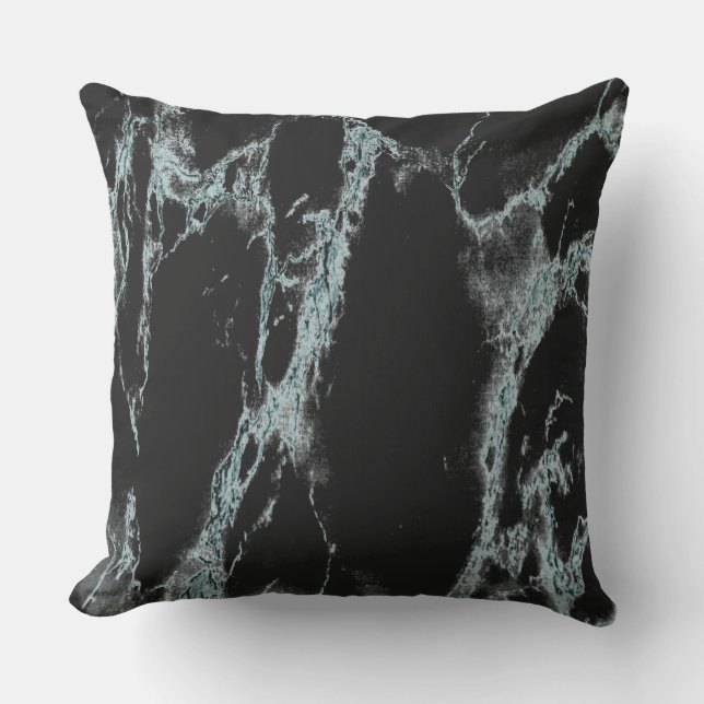 Light Turquoise Vein Black Marble Look Cushion (Front)