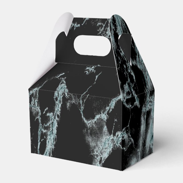 Light Turquoise Vein Black Marble Look Favour Box (Front Side)