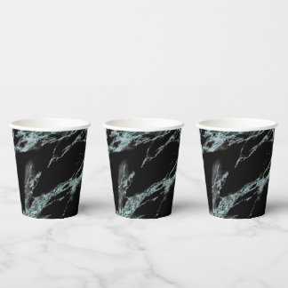 Light Turquoise Vein Black Marble Look Paper Cups