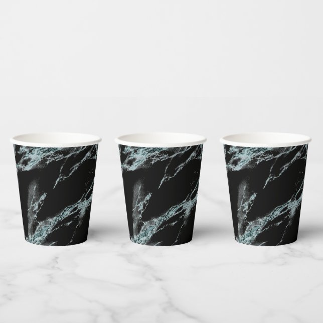 Light Turquoise Vein Black Marble Look Paper Cups (Multi)
