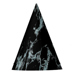 Light Turquoise Vein Black Marble Look Party Hat
