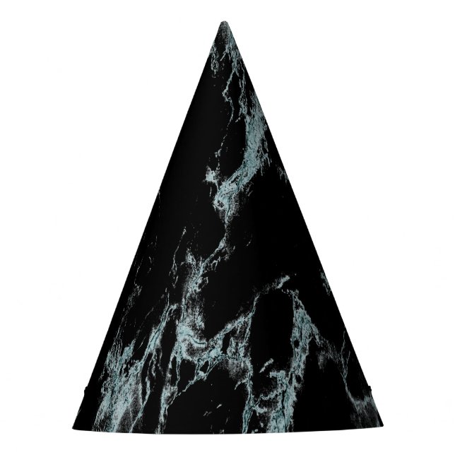 Light Turquoise Vein Black Marble Look Party Hat (Front)