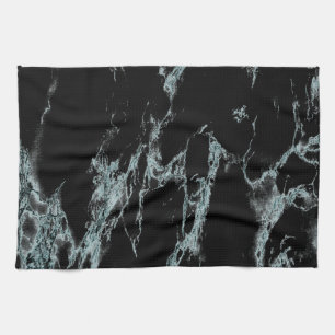Light Turquoise Vein Black Marble Look Tea Towel