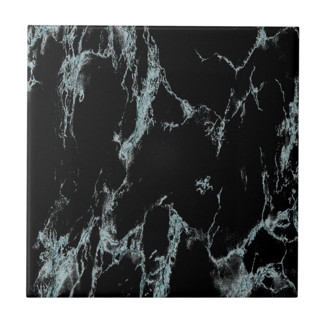 Light Turquoise Vein Black Marble Look Tile (Front)